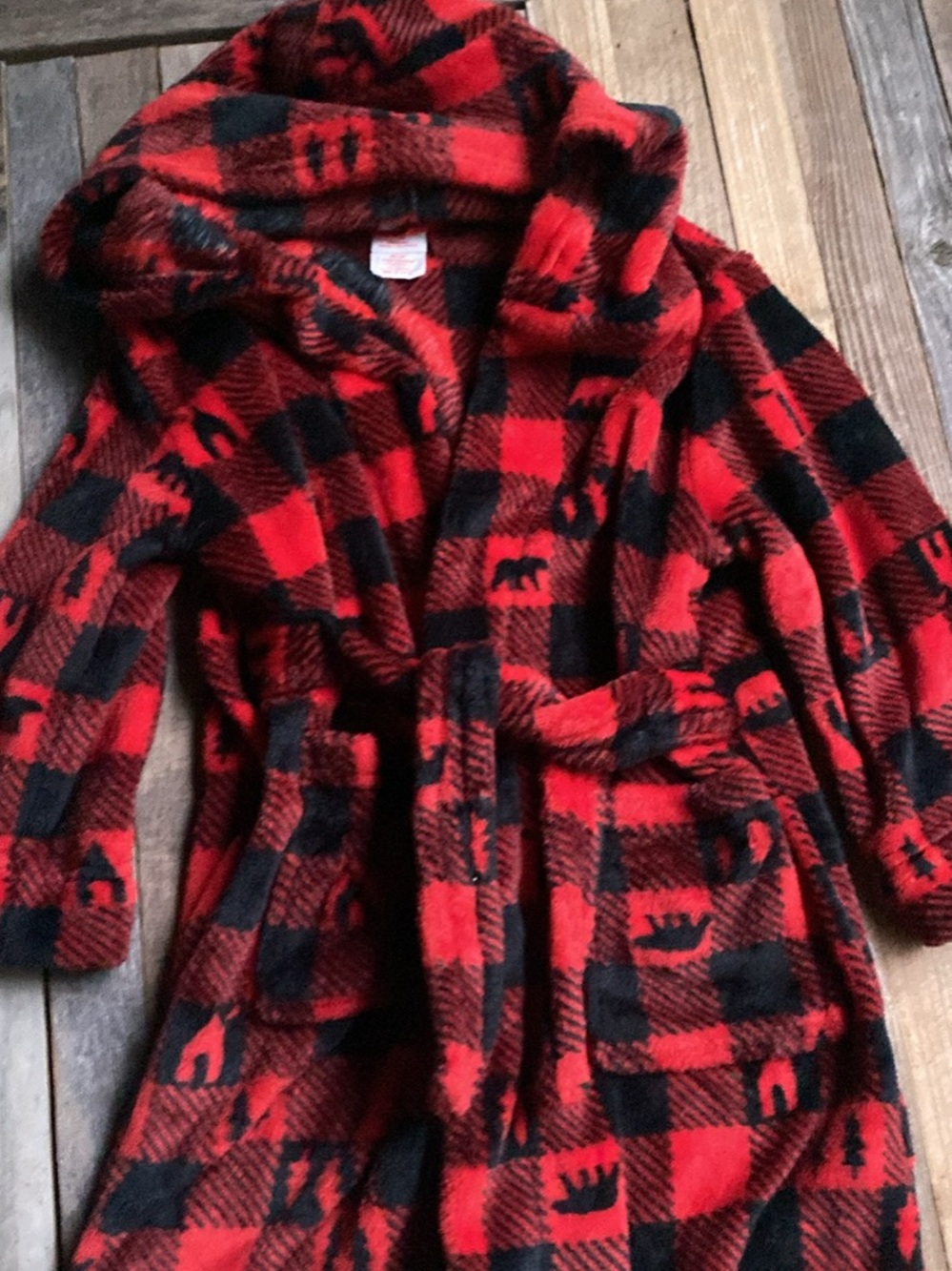 Kids Red & Black Plaid Hooded Bathrobe - Cozy Fleece